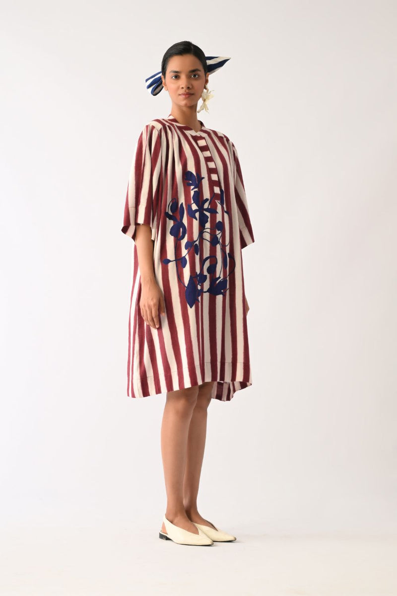 Revolt Bric Beach Appliqué Dress cotton dress by O'Frida in red & white for women in Singapore