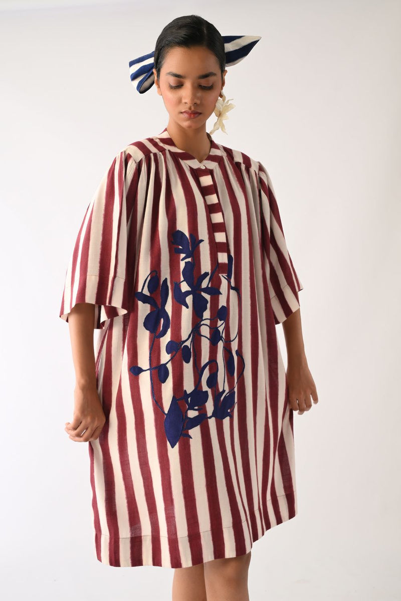 Revolt Bric Beach Appliqué Dress cotton dress by O'Frida in red & white for women in Singapore