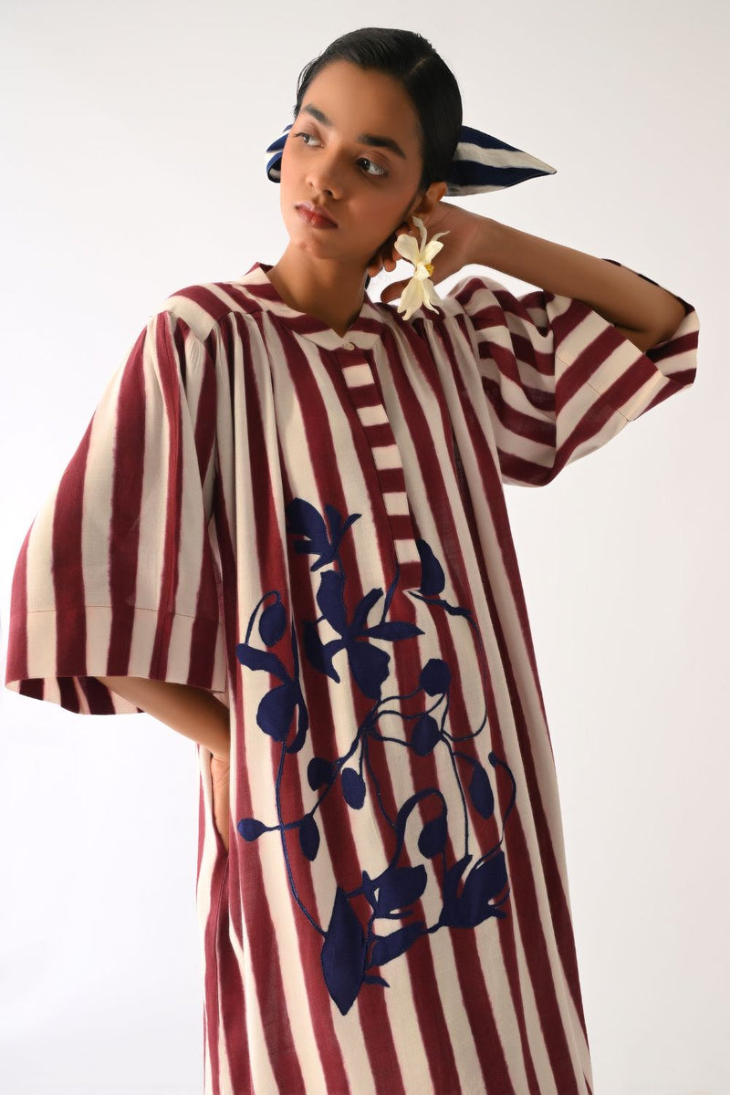 Revolt Bric Beach Appliqué Dress cotton dress by O'Frida in red & white for women in Singapore