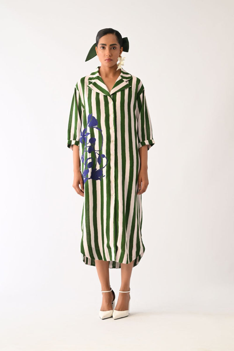 Revolt G Trench Appliqué Dress cotton dress by O'Frida in green & white for women in Singapore