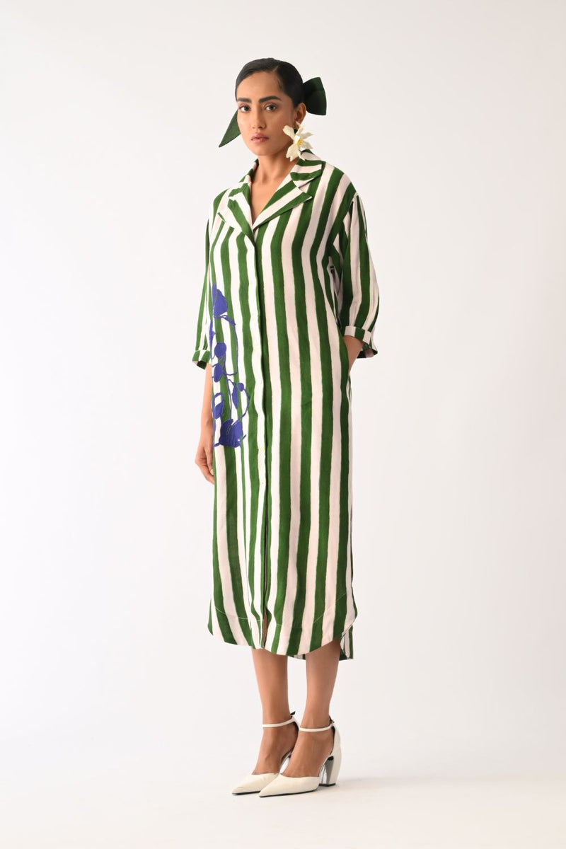 Revolt G Trench Appliqué Dress cotton dress by O'Frida in green & white for women in Singapore