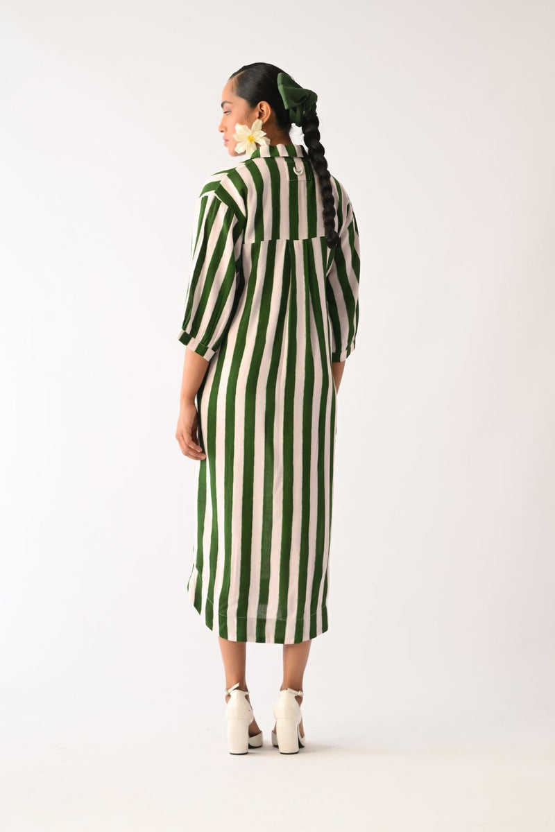 Revolt G Trench Appliqué Dress cotton dress by O'Frida in green & white for women in Singapore