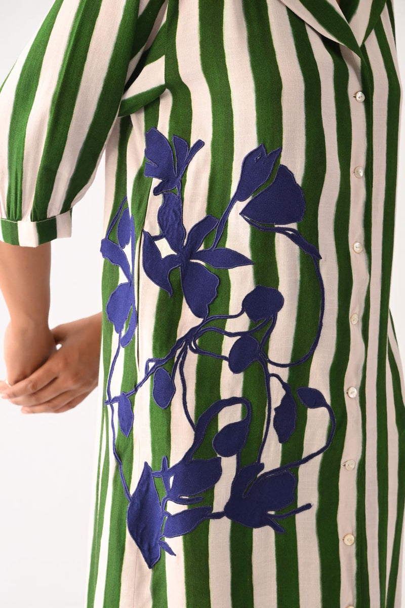 Revolt G Trench Appliqué Dress cotton dress by O'Frida in green & white for women in Singapore