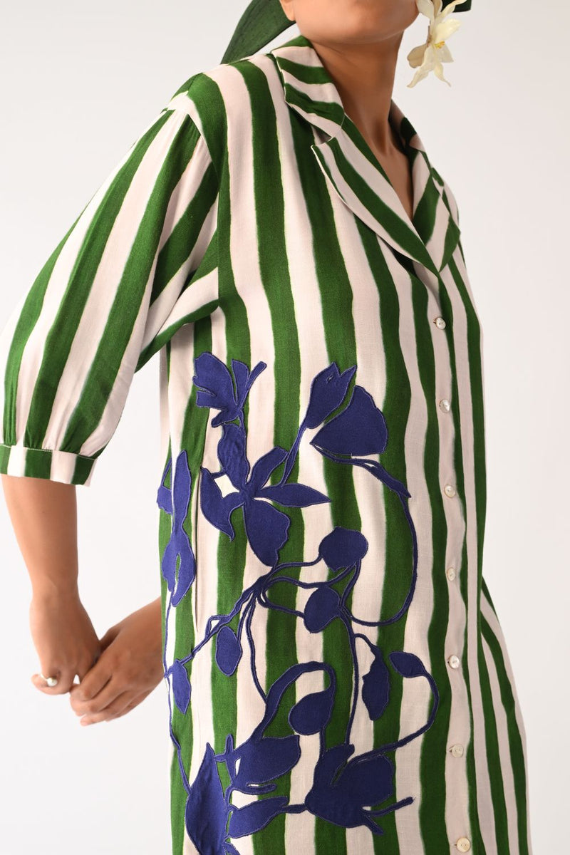 Revolt G Trench Appliqué Dress cotton dress by O'Frida in green & white for women in Singapore