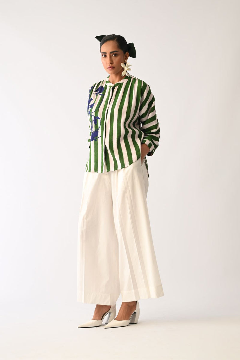 Revolt G Rj Appliqué Top cotton top/shirt by O'Frida in green & white for women in Singapore