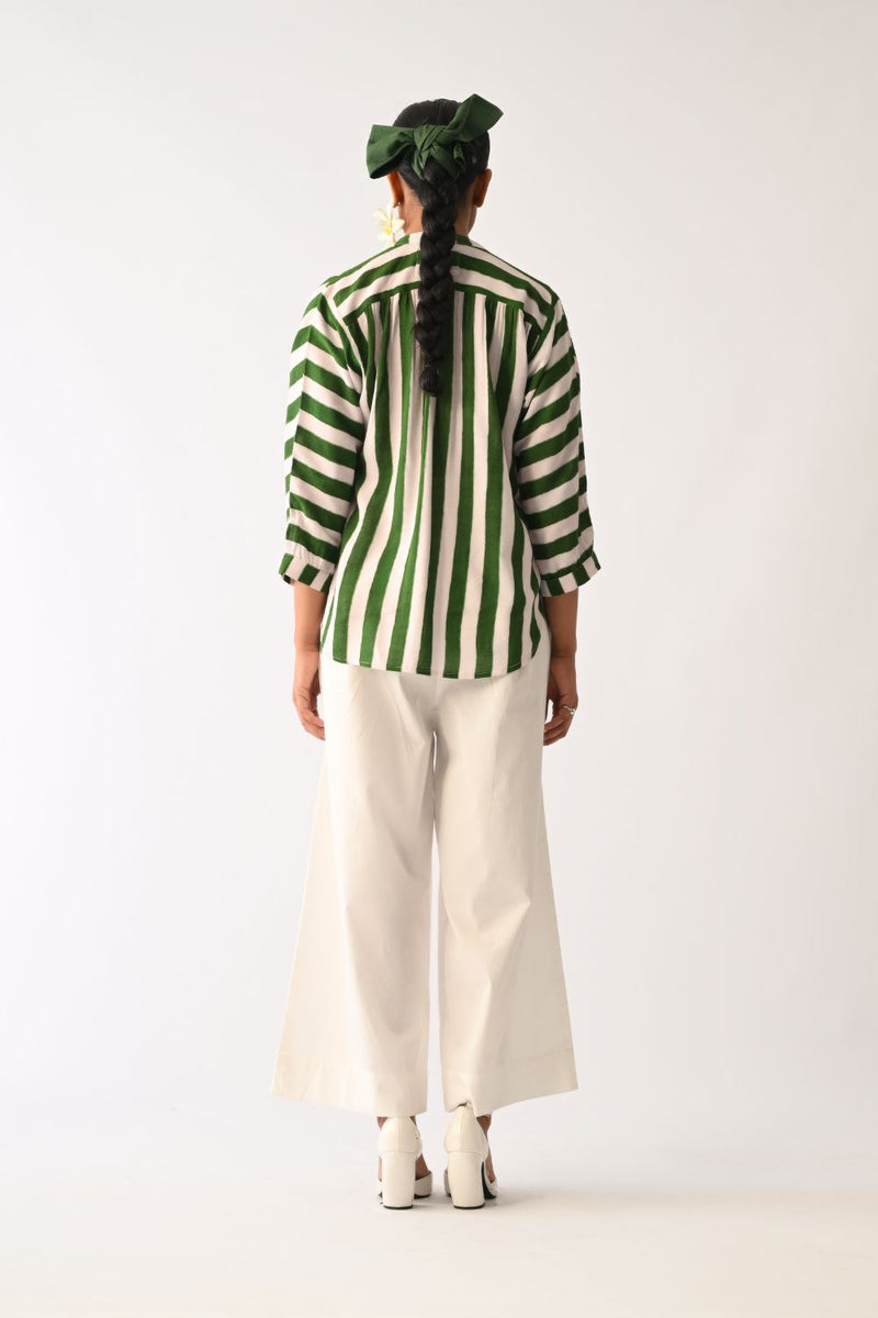 Revolt G Rj Appliqué Top cotton top/shirt by O'Frida in green & white for women in Singapore