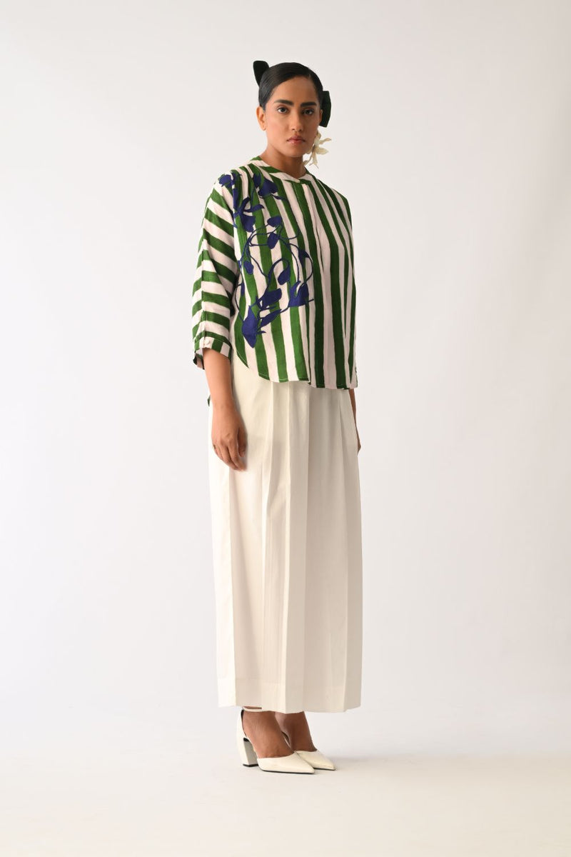 Revolt G Rj Appliqué Top cotton top/shirt by O'Frida in green & white for women in Singapore