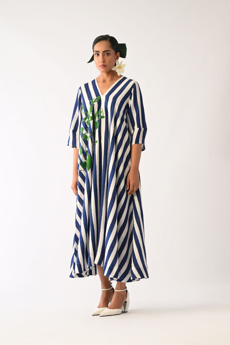 Revolt RB Mayflower Appliqué Dress cotton dress by O'Frida in royal blue & white for women in Singapore