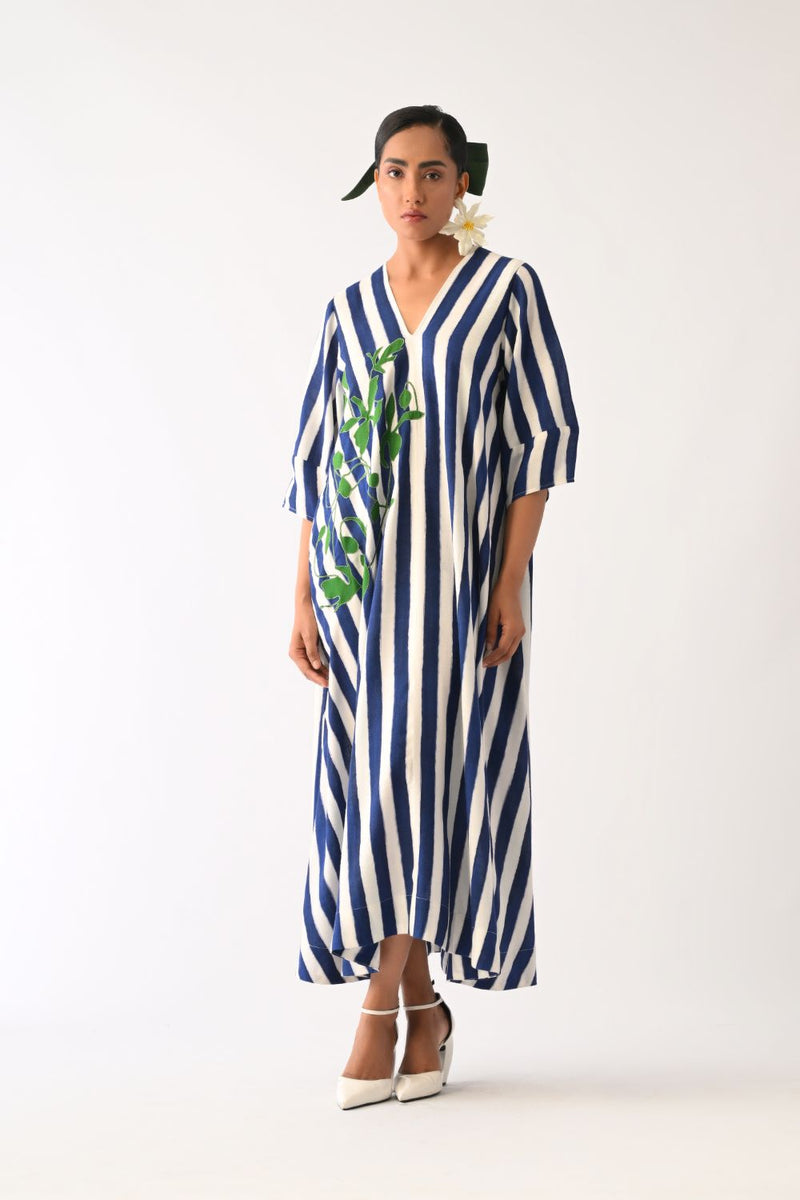 Revolt RB Mayflower Appliqué Dress cotton dress by O'Frida in royal blue & white for women in Singapore