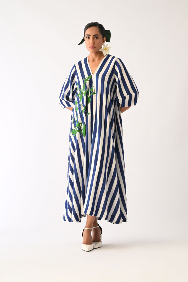 Revolt RB Mayflower Appliqué Dress cotton dress by O'Frida in royal blue & white for women in Singapore