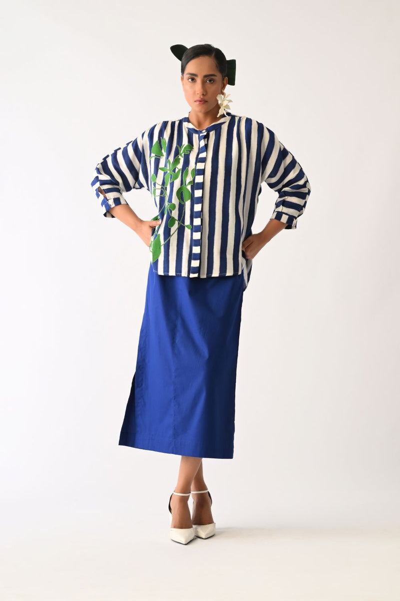 Revolt RB Rj Appliqué Top cotton top/shirt by O'Frida in royal blue & white for women in Singapore