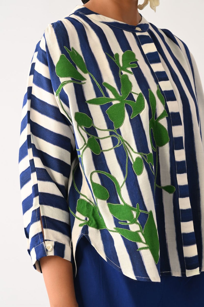 Revolt RB Rj Appliqué Top cotton top/shirt by O'Frida in royal blue & white for women in Singapore
