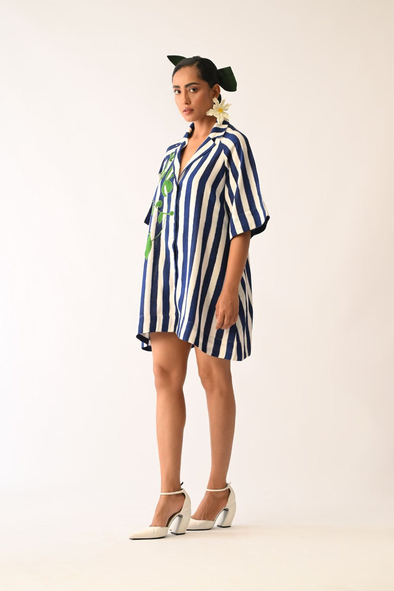 Revolt RB Trench Aline Short Appliqué Dress cotton dress by O'Frida in royal blue & white for women in Singapore