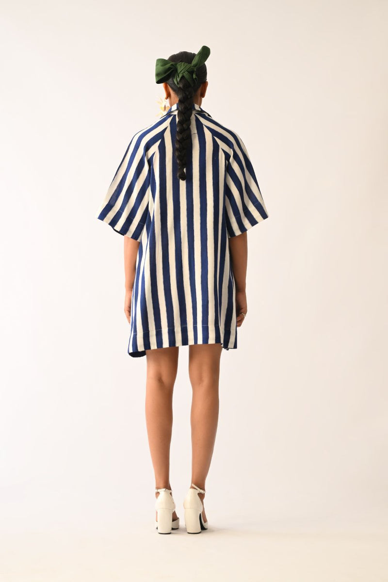 Revolt RB Trench Aline Short Appliqué Dress cotton dress by O'Frida in royal blue & white for women in Singapore