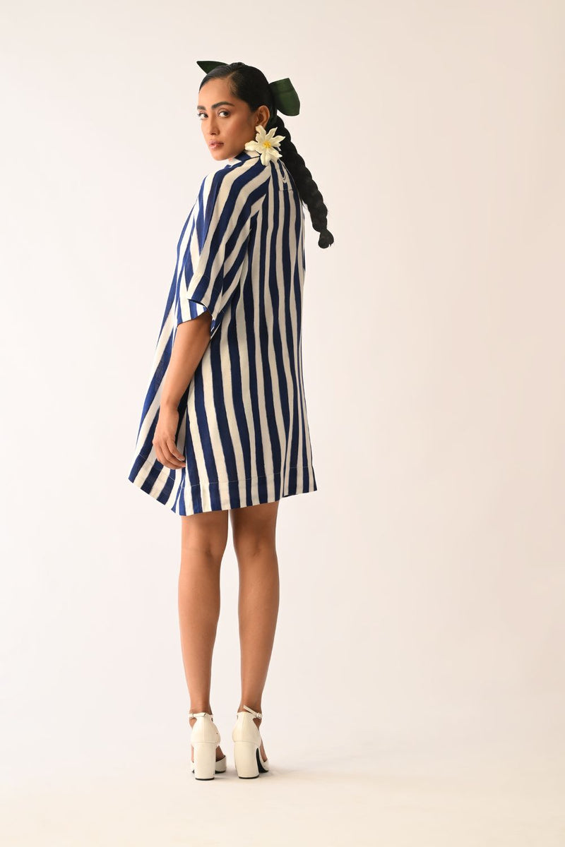 Revolt RB Trench Aline Short Appliqué Dress cotton dress by O'Frida in royal blue & white for women in Singapore