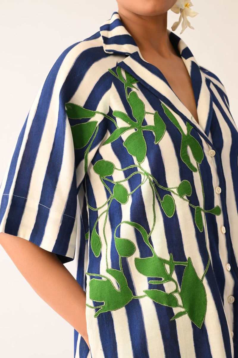 Revolt RB Trench Aline Short Appliqué Dress cotton dress by O'Frida in royal blue & white for women in Singapore