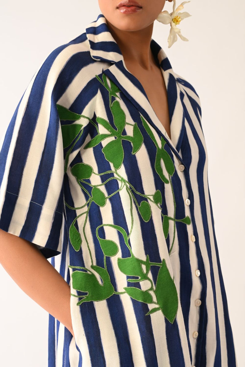 Revolt RB Trench Aline Short Appliqué Dress cotton dress by O'Frida in royal blue & white for women in Singapore