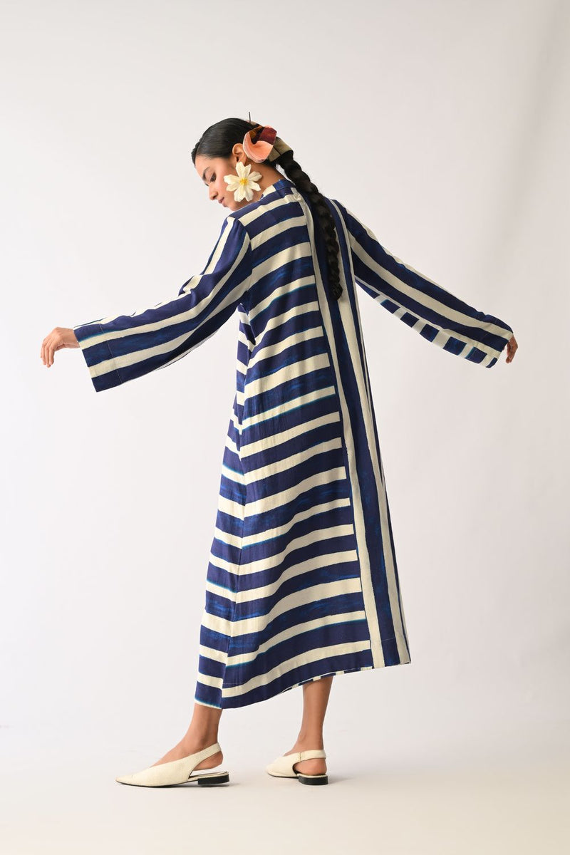 Prussian Aline Dress twill slub dress by O'Frida in royal blue & white for women in Singapore