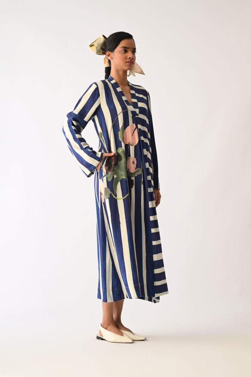 Prussian Aline Dress twill slub dress by O'Frida in royal blue & white for women in Singapore