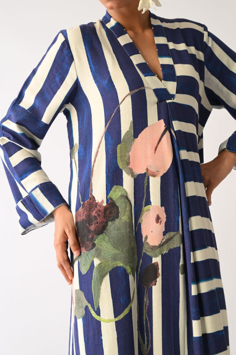 Prussian Aline Dress twill slub dress by O'Frida in royal blue & white for women in Singapore