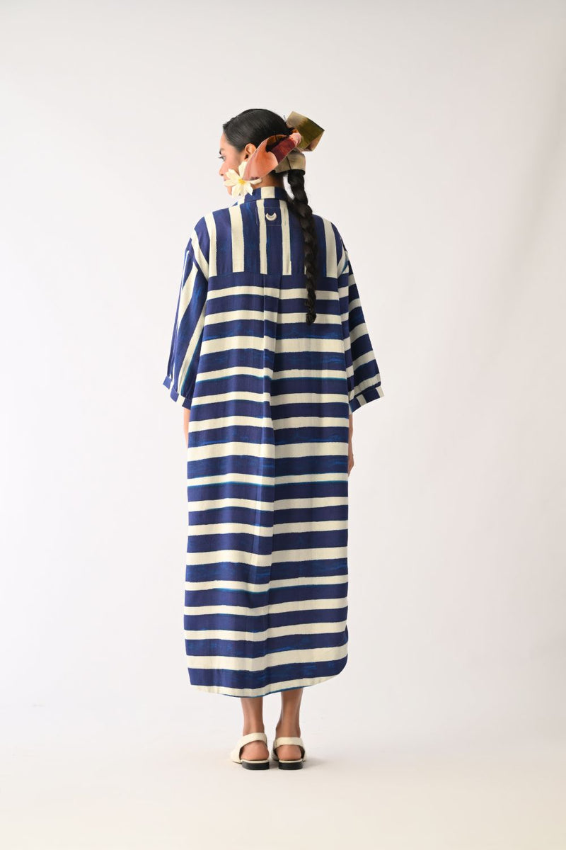 Prussian Trench Dress twill slub dress by O'Frida in royal blue & white for women in Singapore