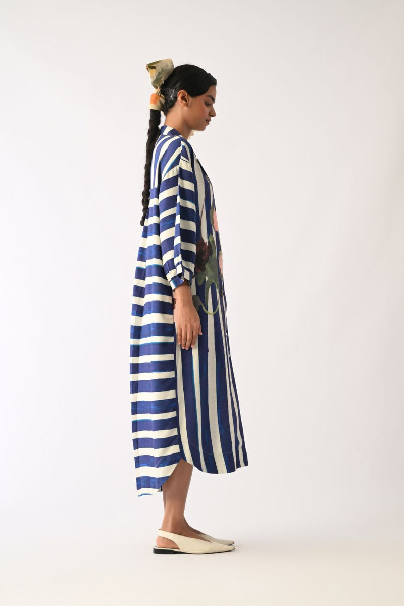 Prussian Trench Dress twill slub dress by O'Frida in royal blue & white for women in Singapore