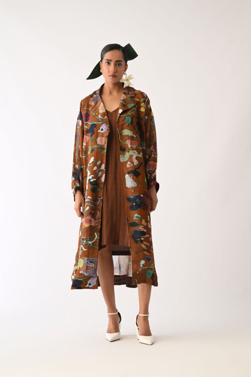 Brown Stripes Slip Dress cotton dress by O'Frida in brown for women in Singapore