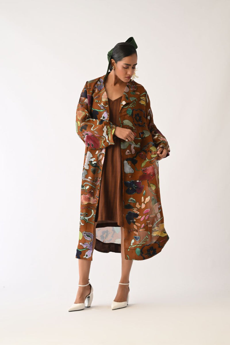 Brown Stripes Slip Dress cotton dress by O'Frida in brown for women in Singapore