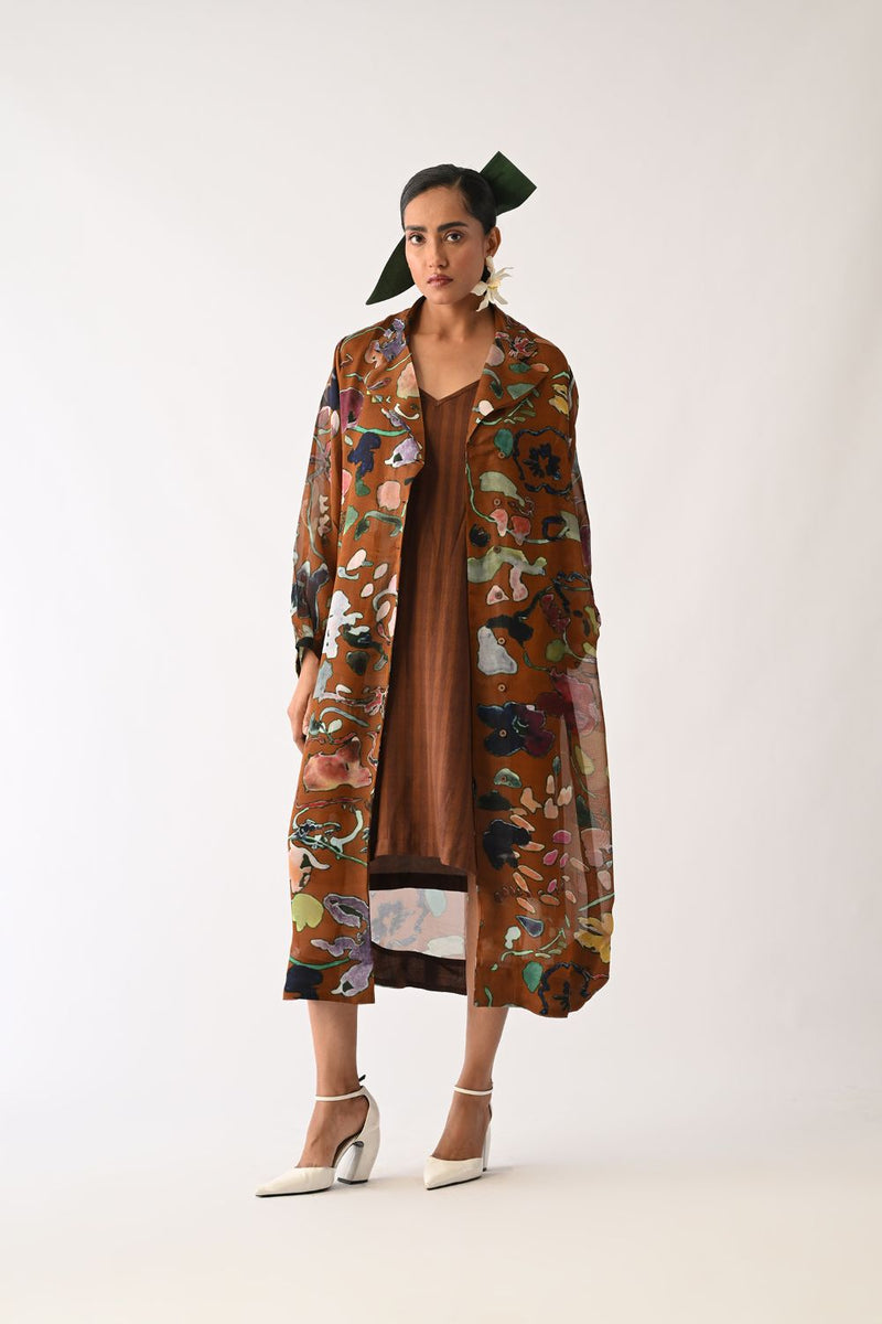 Brown Stripes Slip Dress cotton dress by O'Frida in brown for women in Singapore