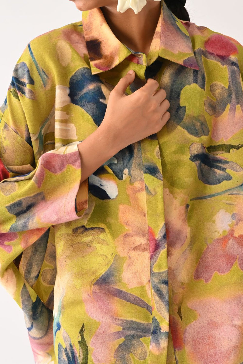 Liberty Olive Ae Shirt cotton top/shirt by O'Frida in olive for women in Singapore