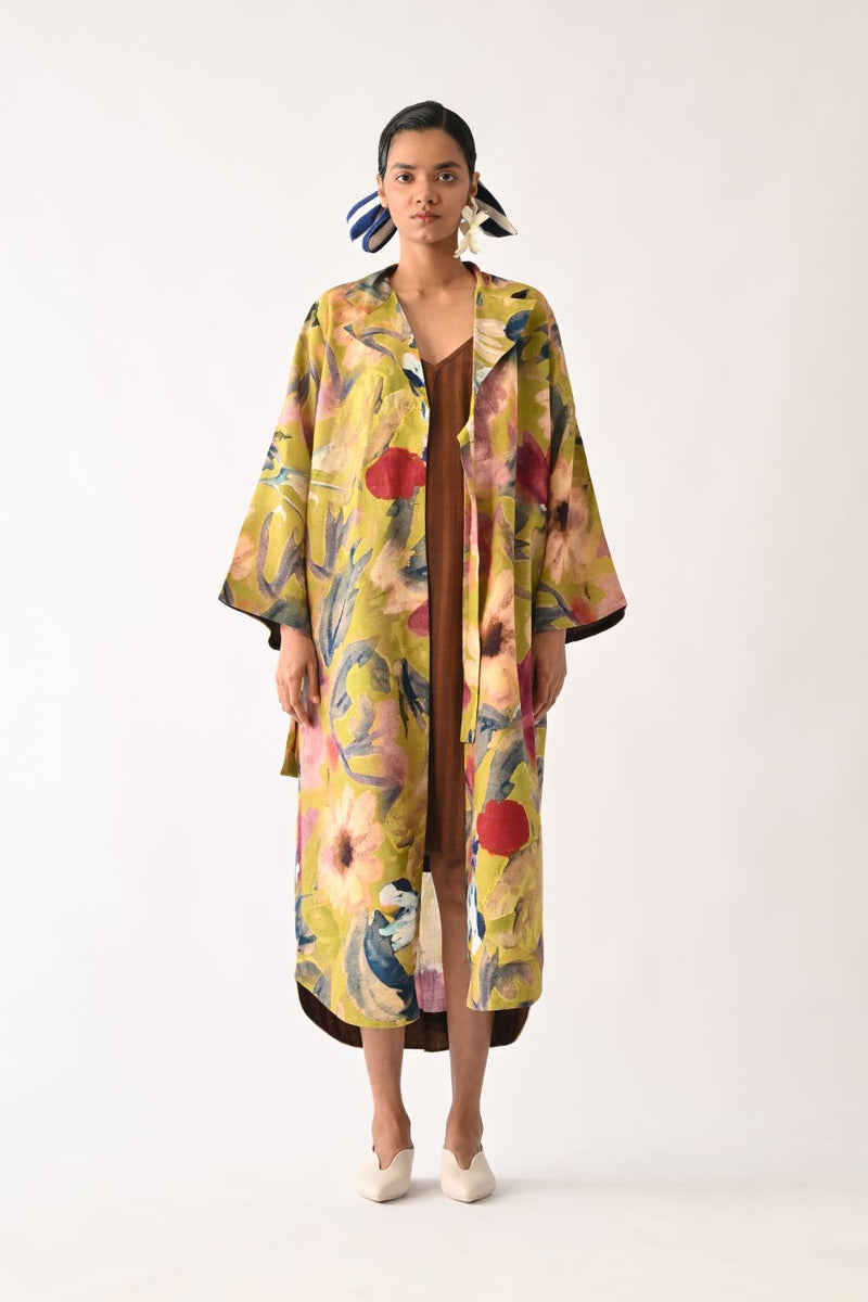Liberty Olive Wrap Dress cotton dress by O'Frida in olive for women in Singapore