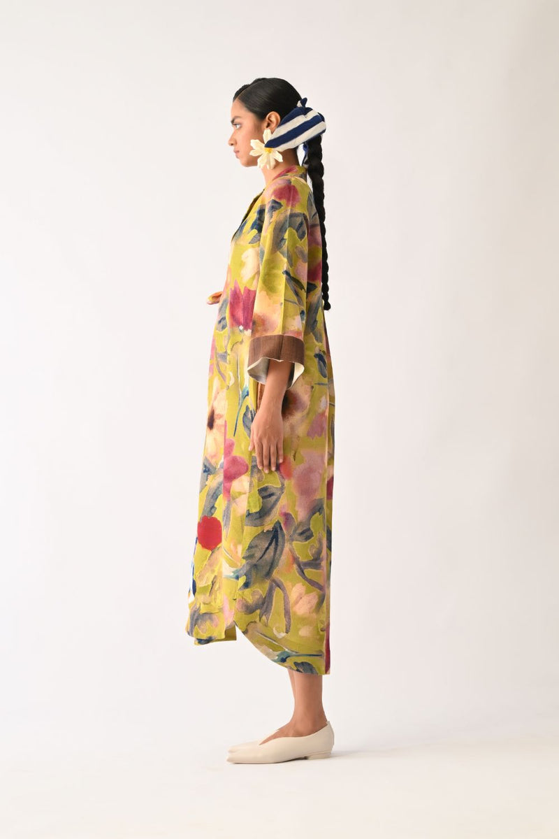 Liberty Olive Wrap Dress cotton dress by O'Frida in olive for women in Singapore