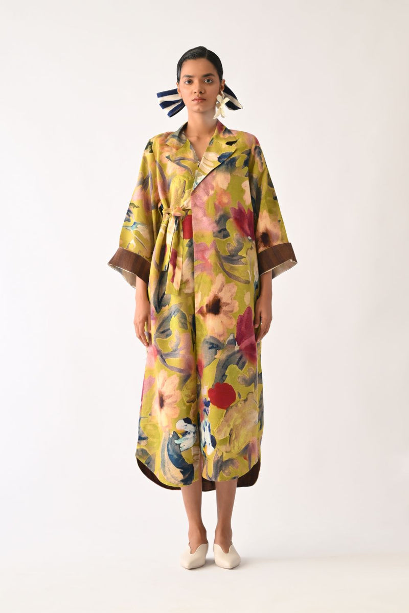 Liberty Olive Wrap Dress cotton dress by O'Frida in olive for women in Singapore