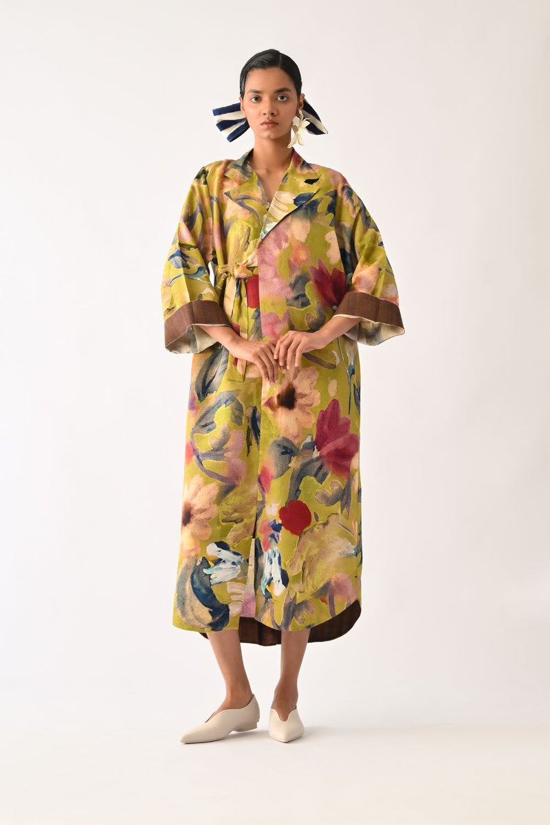 Liberty Olive Wrap Dress cotton dress by O'Frida in olive for women in Singapore