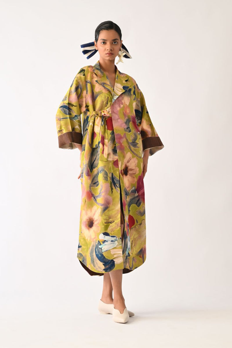 Liberty Olive Wrap Dress cotton dress by O'Frida in olive for women in Singapore