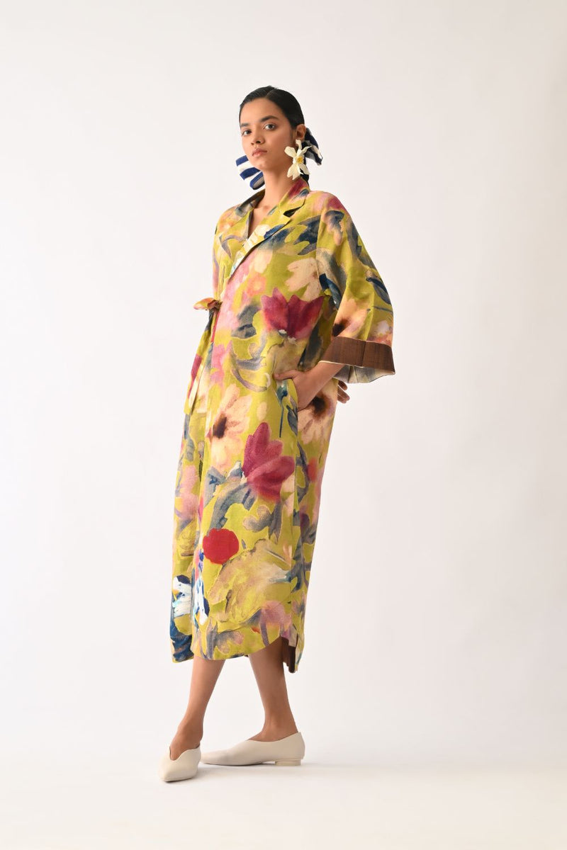 Liberty Olive Wrap Dress cotton dress by O'Frida in olive for women in Singapore