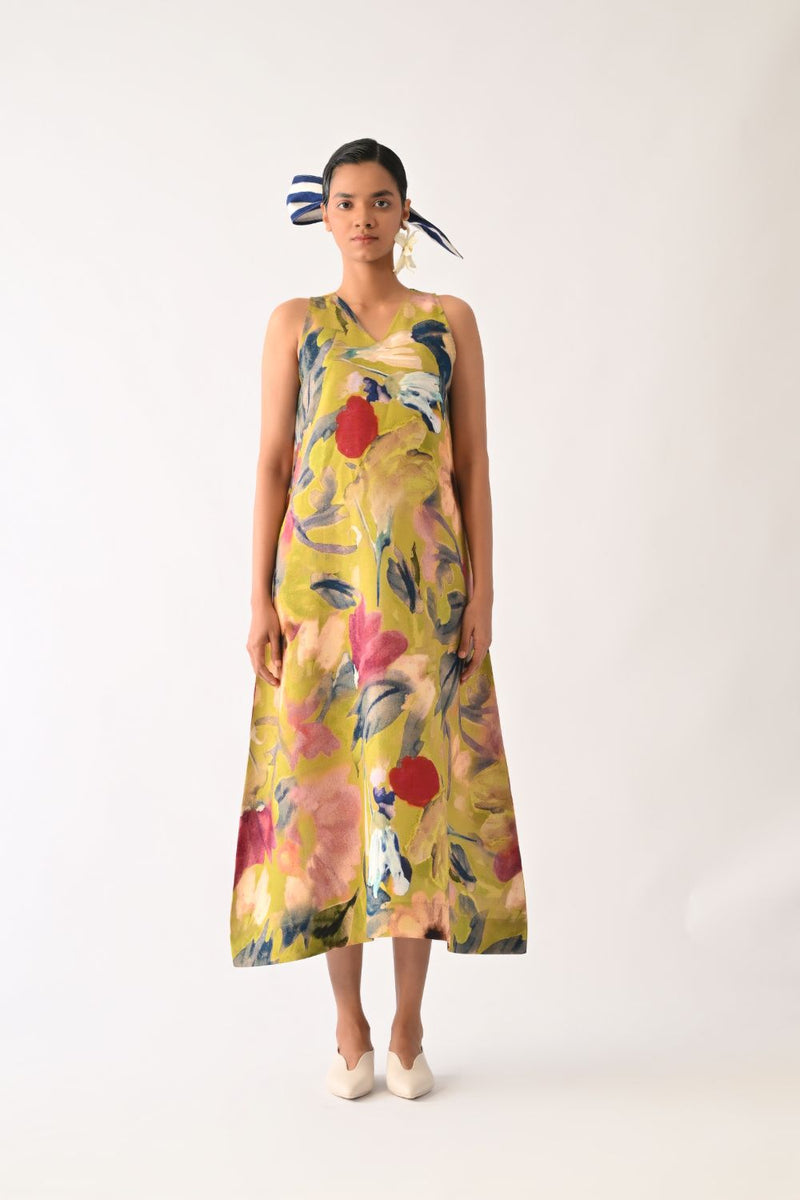 Liberty Olive Aline Dress cotton dress by O'Frida in olive for women in Singapore
