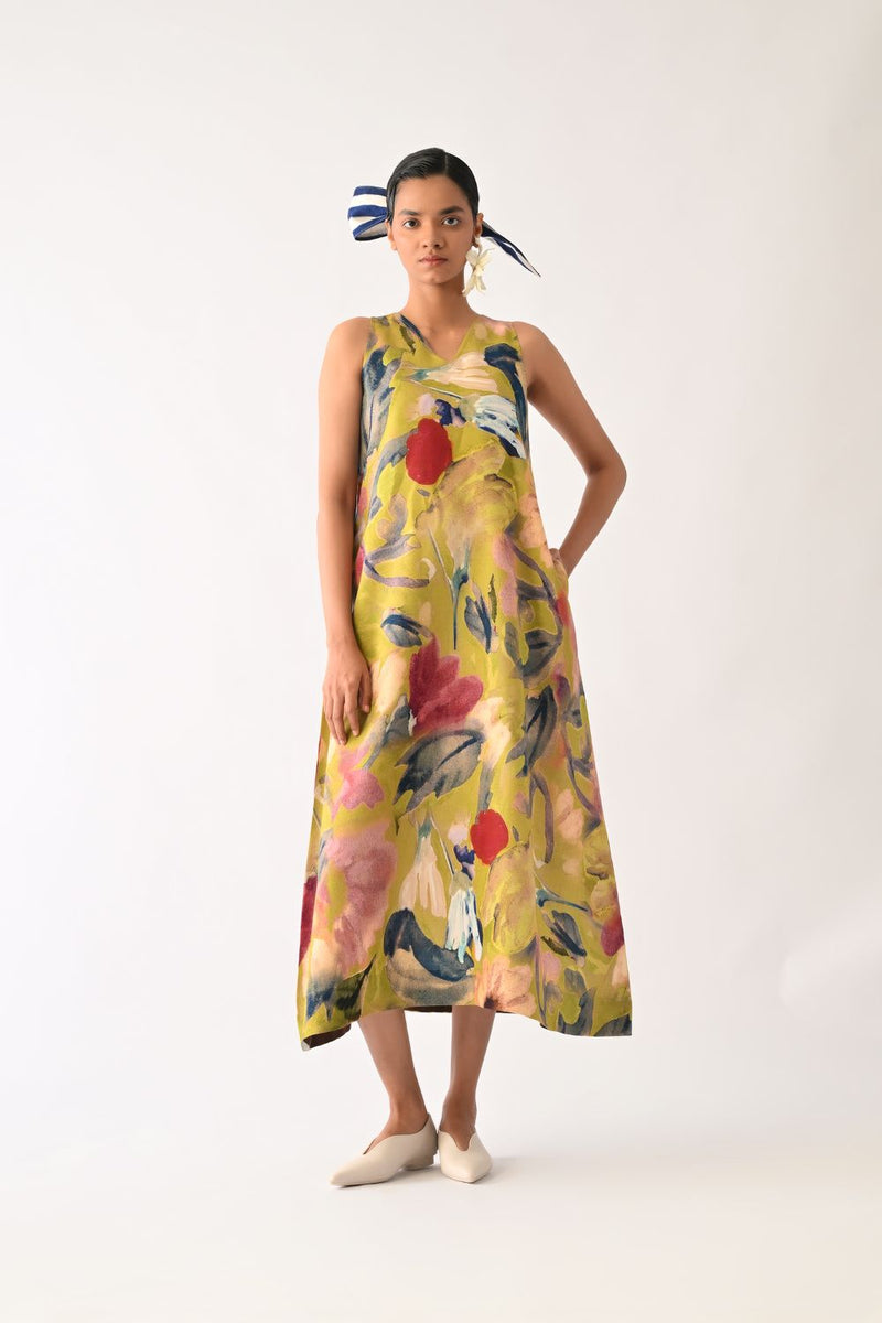 Liberty Olive Aline Dress cotton dress by O'Frida in olive for women in Singapore