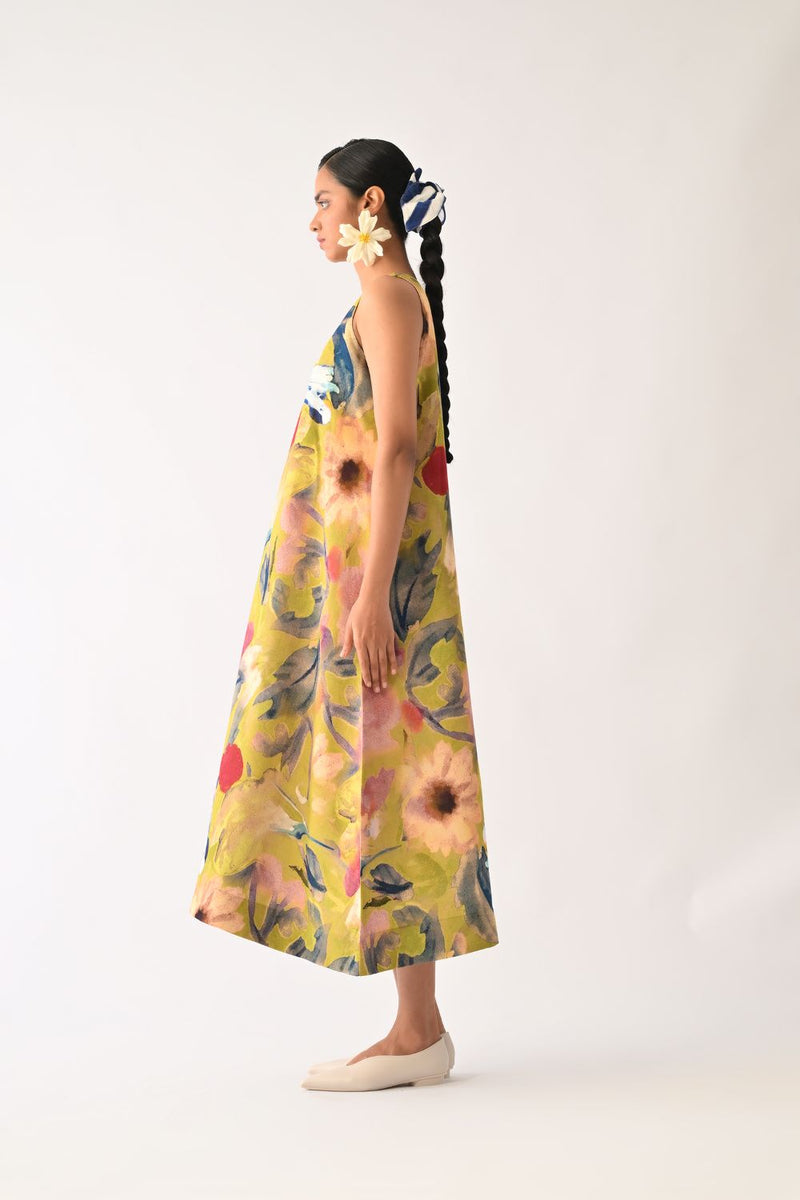 Liberty Olive Aline Dress cotton dress by O'Frida in olive for women in Singapore