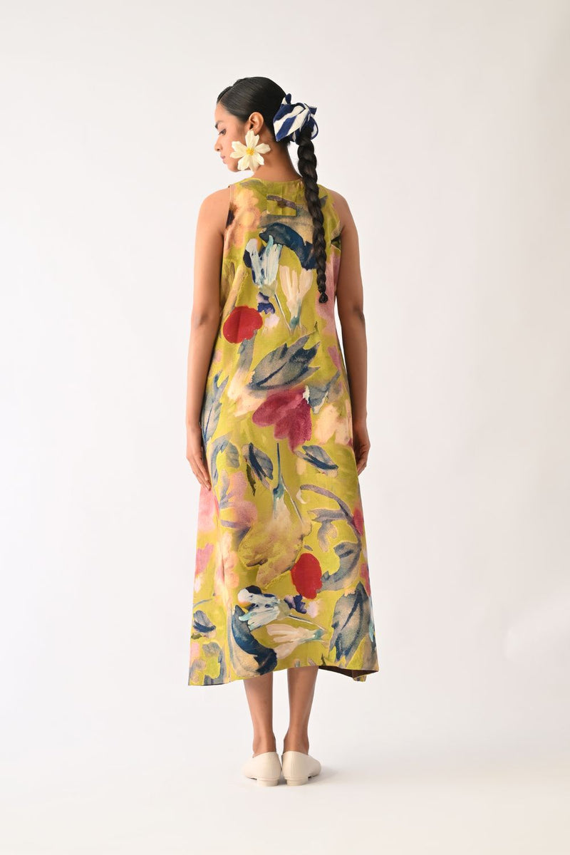 Liberty Olive Aline Dress cotton dress by O'Frida in olive for women in Singapore
