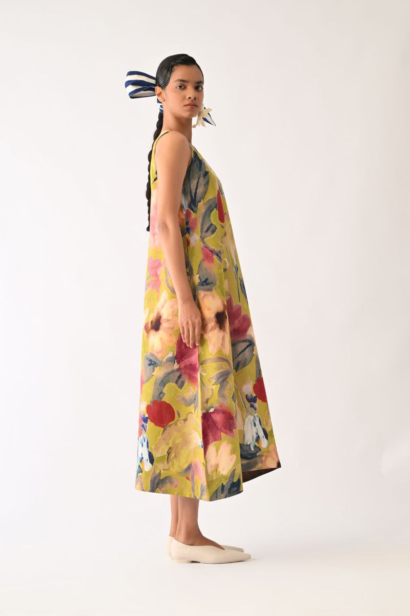 Liberty Olive Aline Dress cotton dress by O'Frida in olive for women in Singapore