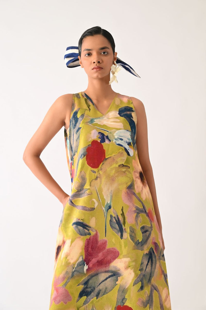 Liberty Olive Aline Dress cotton dress by O'Frida in olive for women in Singapore