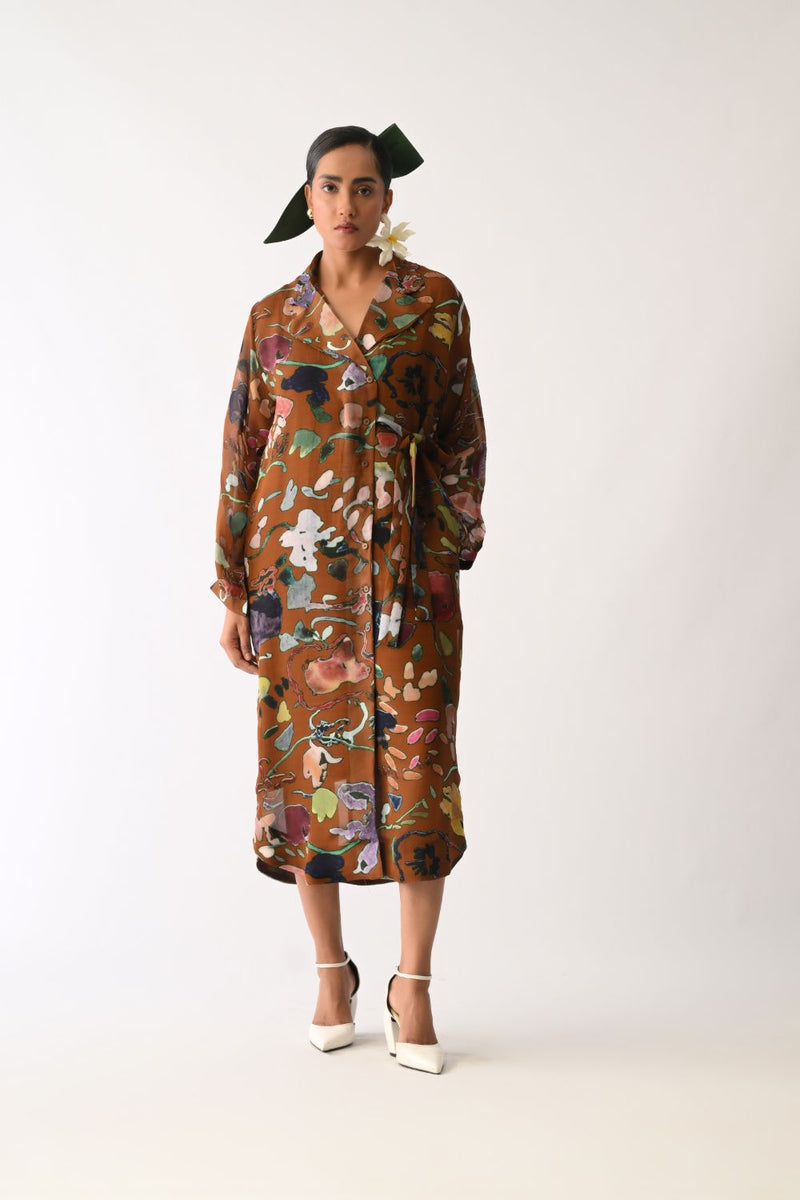 Luminia Brown Wrap Dress organza dress by O'Frida in brown for women in Singapore