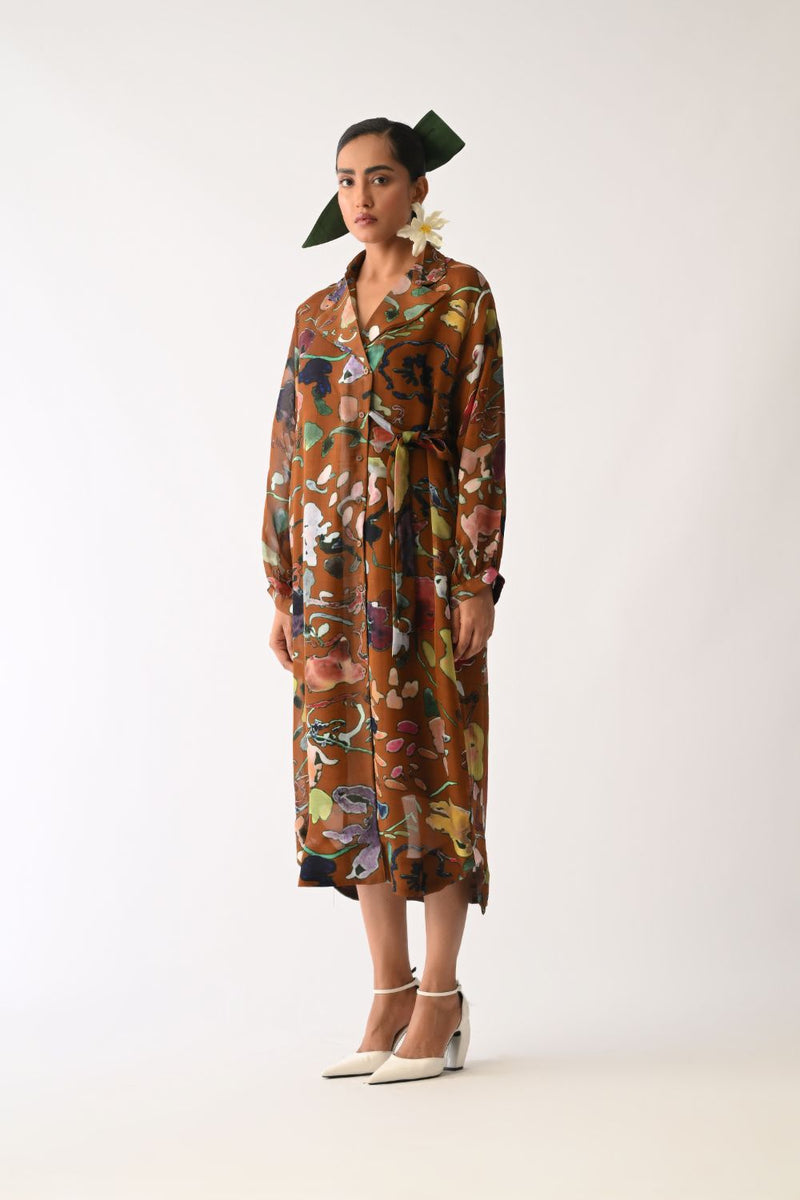 Luminia Brown Wrap Dress organza dress by O'Frida in brown for women in Singapore