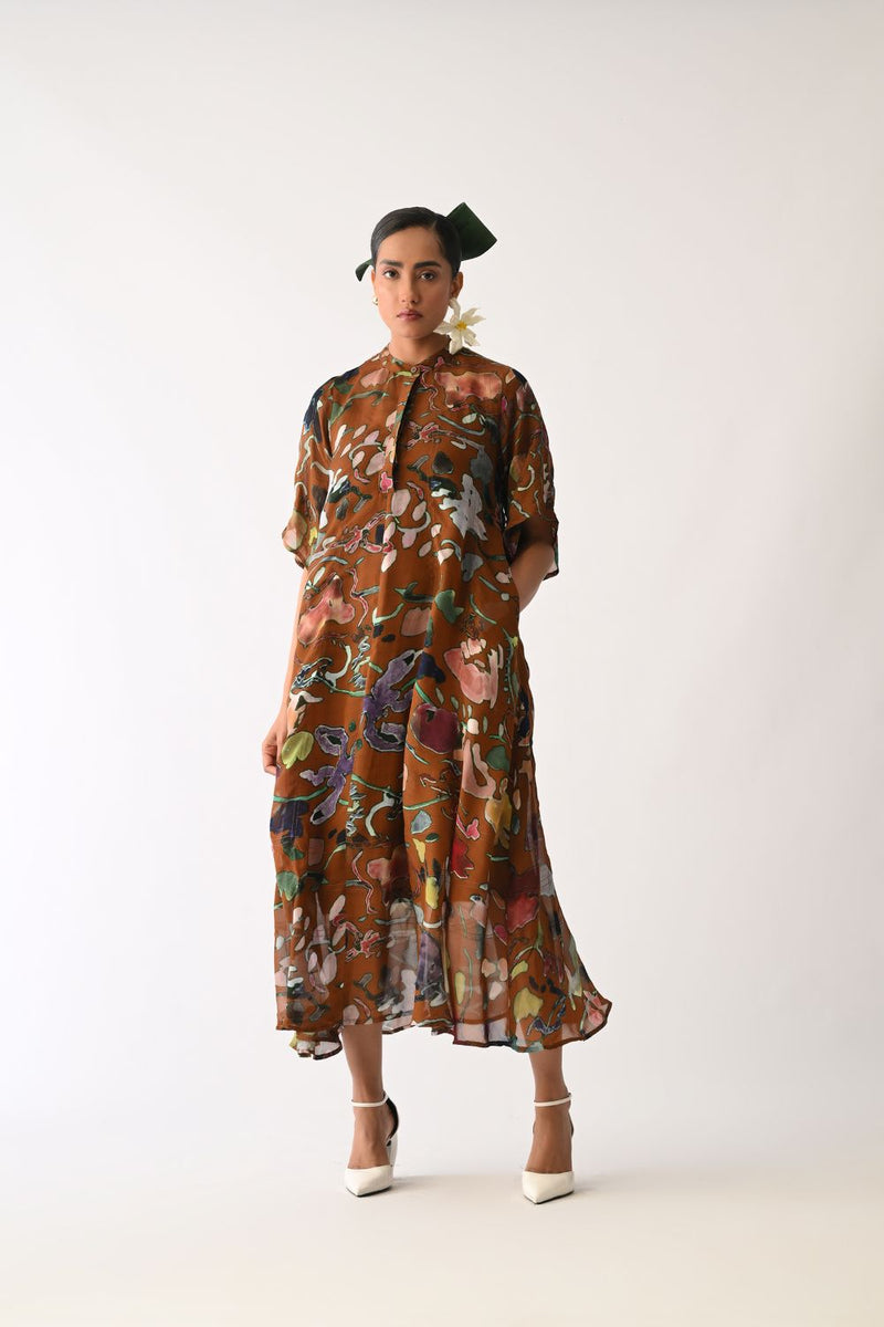 Luminia Brown Overlay Dress organza dress by O'Frida in brown for women in Singapore