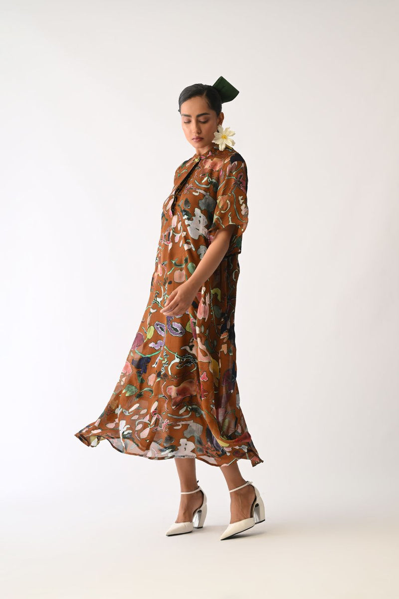 Luminia Brown Overlay Dress organza dress by O'Frida in brown for women in Singapore