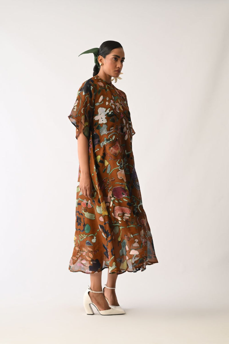 Luminia Brown Overlay Dress organza dress by O'Frida in brown for women in Singapore