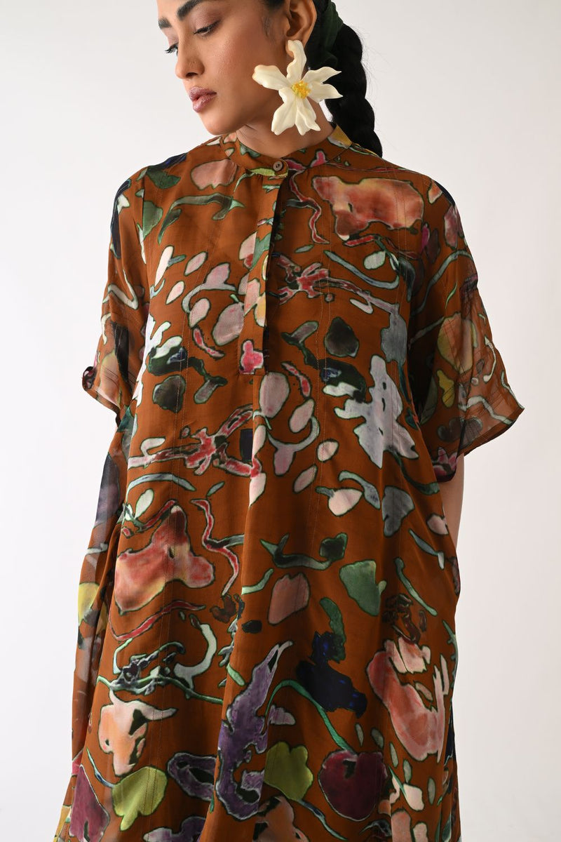 Luminia Brown Overlay Dress organza dress by O'Frida in brown for women in Singapore