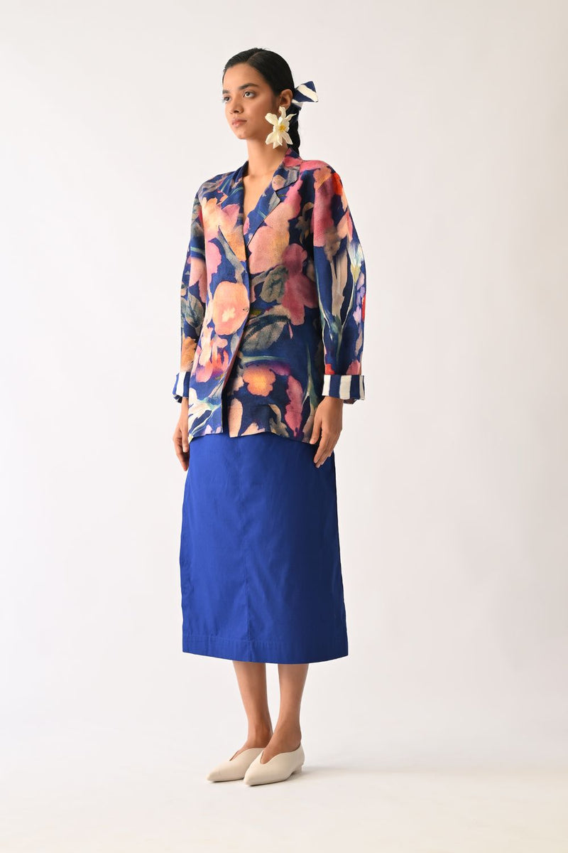 Liberty RB Serpent Jacket cotton jacket/overlay by O'Frida in royal blue for women in Singapore