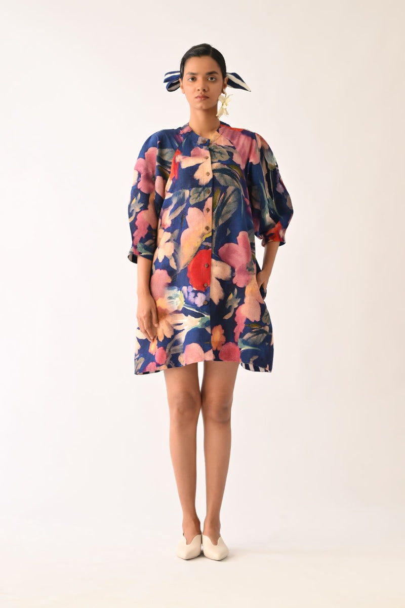 Liberty RB Bubble Sleeve Aline Short Dress

 cotton dress by O'Frida in royal blue for women in Singapore